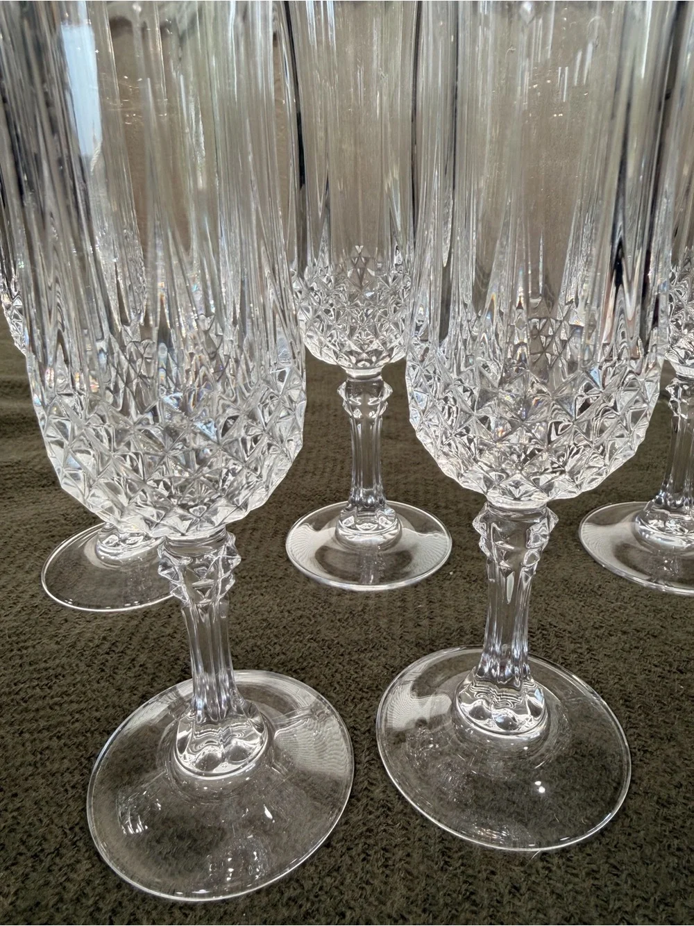Cristal d’Arques Crystal “Longchamp”-Clear Cut Champagne Flutes - Set of 5